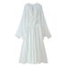Elegant V-Neck Lace Trimmed Long Dress – Romantic & Chic Women's Evening Gown, Flowy & Feminine (White, S-L)_ecoleips.com