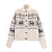 Korean-Inspired Christmas Deer Knit Sweater – Cozy High Neck Pullover With 3D Embroidery, Oversized Fit & Soft Polyester Blend_ecoleips.com