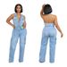 Women's Clothing slim elastic washed denim jumpsuit straight jumpsuit_ecoleips.com