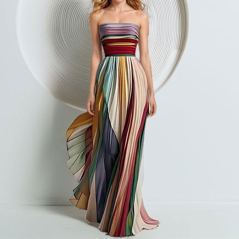 Spring Strapless Colorful Long Dress Dress 661_ecoleips.com