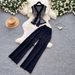 Women's Korean Style Slimming Summer Outfit V-Neck Sleeveless Top Wide Leg Pants Set for Office And Casual Wear_ecoleips.com