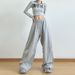 Women's Clothing Grey Sweatpants Women Autumn New High Waist Straight Loose Casual Sweatpants Workwear Wide Leg Pants_ecoleips.com
