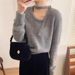 K Pure Color Design Sense Neck Scarf Low Round Neck Sweater Women's Inner Wear Soft And Glutinous Pullover Knitted Sweater Women's_ecoleips.com
