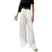 European American Style White Women's Workwear Trousers, Fashionable Versatile, High-waisted Casual Loose And Simple,_ecoleips.com