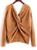 Plus Size V-Neck Backless Sweater – Chunky Knit Long Sleeve Pullover (S-XXXL, 22 Colors)_ecoleips.com