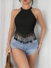 Women's Slim Fit Tassel Vest Casual Crop Top Elegant Trendy Outerwear For Spring/Summer Regular Polyester Tank_ecoleips.com