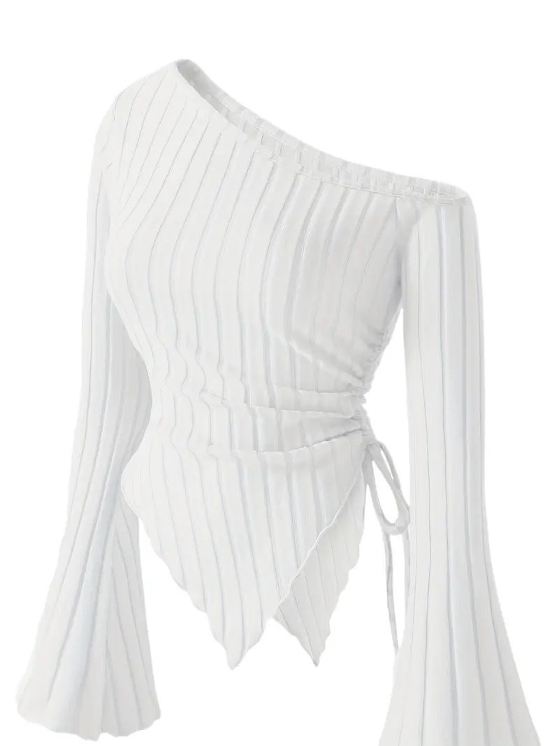 Elegant Asymmetrical Hem Flared Sleeve T-Shirt Style Inspired Women's Top_ecoleips.com
