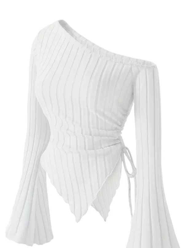 Elegant Asymmetrical Hem Flared Sleeve T-Shirt Style Inspired Women's Top_ecoleips.com