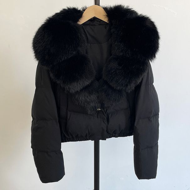 Women's Winter Short Down Jacket With Fox Fur Collar, Fashionable Loose Fit, Warm & Stylish, Multiple Colors Available_ecoleips.com