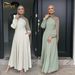 Women's plus Size Elastic Cuffs Long Sleeves Waist Cinching Full Skirt Dress LR955_ecoleips.com