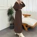 Women's Clothing Ladies' Middle Eastern Muslim Woolen Stripe Fashionable And Elegant Belted Dress_ecoleips.com