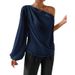 Women's Clothing Shoulder Long Sleeve T-Shirt Sexy Shoulder Loose Shoulder Temperament Women's Slant Collar Top_ecoleips.com