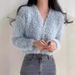 Women's V-Neck Short Cardigan Sweater Lightweight Long Sleeve Open Front Casual Knitwear For Spring & Fall_ecoleips.com