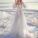 New Style Slimming Lace Long Sleeved Backless Wedding Dress Sheer Mesh Short Train For Travel Photography Women's Clothing_ecoleips.com