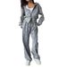 Women's Clothing Washed Distressed Sweater Suit Women's Long Sleeved Zipper Hooded Top Straight High Waist Casual Sweatpants_ecoleips.com