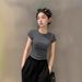 Cotton White Round Neck Short-sleeved T-shirt Women's Summer 2025 New Slim-fitting High-waisted Short Small Front Shoulder Top_ecoleips.com
