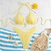 2025 New European American Style Textured Drawstring Tie-Up Beach Swimsuit Fresh Fashionable Bikini Women's Swimwear_ecoleips.com