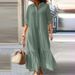 Women's Clothing Cotton And Linen Long Irregular Dress Shirt Collar Twist Button Casual Dress_ecoleips.com