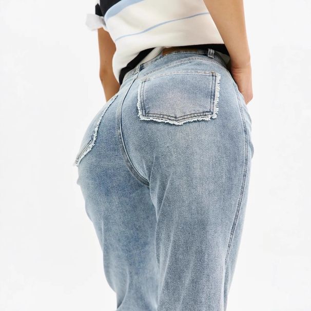 cross-border Raw Edge Tassel Straight-leg Jeans For Women, Hong Kong Style Versatile Loose-fitting_ecoleips.com