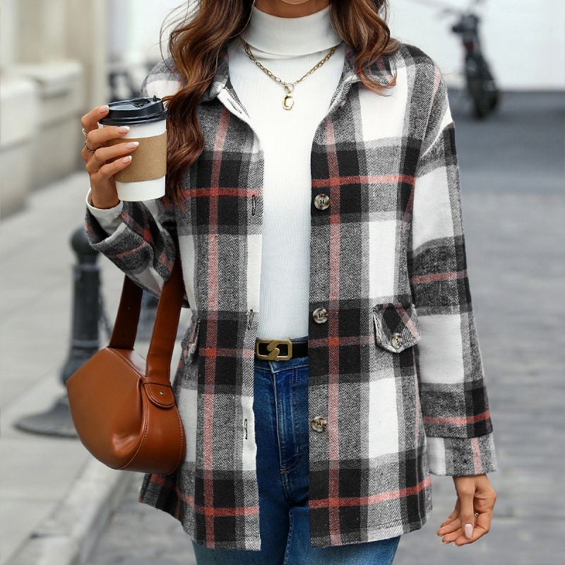 Women's Jacket Autumn And Winter Plaid Thickened Cardigan Over Top Wholesale_ecoleips.com