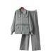 Women's Polo Collar Fashion Suit Cross Border Style Sweater Belt Cardigan Top with High Waisted Wide Leg Pants Two Piece Set for Autumn Winter_ecoleips.com