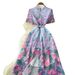 French Style Retro Lace Print Dress, Women's Hollow Out High Waisted A Line Long Skirt, Elegant And Classy._ecoleips.com