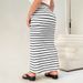 2026 New Summer European And American Cross-Border Plus Size Women's Striped Knit Simple Pocket Slim Fit Bodycon_ecoleips.com