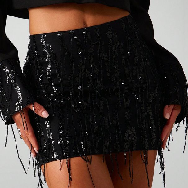 Clubwear Party Tassel Slim Bodycon Skirts For Women Spring Sexy High Waist Mini Skirts Summer Fashion Sequined Streetwear Skirts_ecoleips.com