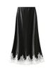 K Lace Patchwork Midi Skirt With A New Drape And Glossy A-line Mid Length Skirt For Women_ecoleips.com