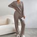 Women's Clothing Knit Two-Piece Set Casual Comfortable Straight Pants V-Neck Ribbed Top Autumn Outfit_ecoleips.com