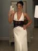 Mozision Summer Backless Sexy Maxi Dress Women Gown Patchwork Lace Halter Deep V Neck Sleeveless High Waist Elegant Long Dress_ecoleips.com