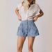 Women's Denim Shorts With Ruffle Hem Stretch Waist Pockets Casual Summer Shorts Comfortable Elasticated Waistband_ecoleips.com