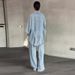Spring Autumn 2027 Fashion European-USA Style Women Lapel Single-Breasted Long Sleeve Shirt + Lace-Up Pants Denim Two-Piece Casual Sets XS-3XL_ecoleips.com