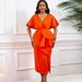 Women's Clothing Plus size Summer Sexy V Neck Ruffled Slit Beaded Evening Dress Celebrity Temperament Banquet Dress_ecoleips.com