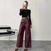 Aria Basics Long, Drapey Black Leather In European And American Style, Wide-leg Pants, Slimming Sheepskin Workwear For Women,_ecoleips.com