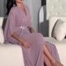 Solid Color Long Gown Slim V Neck Waist Temperament Dress_ecoleips.com