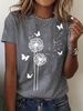 Relaxed Chic Women's Casual Dandelion And Butterfly Print T-Shirt Perfect For Summer Dandelion Pattern Fashionable For Women_ecoleips.com