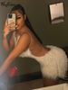 Hugcitar 2025 White Furry Slips Backless Zip Up Sexy Slim Mini Dress Fall Winter Women Fashion Clothes Birthday Party Festival_ecoleips.com