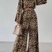 Women's 2-Piece Leopard Print Round Neck Long Sleeve Short Top And Wide-Leg Pants Set_ecoleips.com