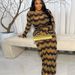 Women's Clothing Summer New Temperament Round Neck Printed Long-sleeved Hip-wrapped Long-sleeved Dress_ecoleips.com