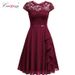 Half High Collar Short Sleeved Lace Lace Midi Skirt Chiffon Splicing Elastic Belt Dress_ecoleips.com