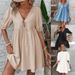 Voya Women's Spring And Summer Elegant Loose Woven Deep V-neck Design With Chest Strap A-list Dress_ecoleips.com