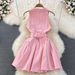Denim Skirt Design Halter Neck Waist Short Small A Line Puffy Pleated Dress_ecoleips.com