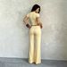 YL26309TKO Women's Casual Two Piece Set Slim Fit round Neck Elegant Top Wide Leg Pants Drawstring Cross Border_ecoleips.com