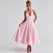 Women's Long Evening Dress V Neck Halter Neck Sleeveless Jacquard Belted Waist High End Party Dinner Gown 2025_ecoleips.com
