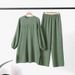 Muslim Two Piece Set Women Clothing Tracksuit Temperament Elegant Solid Color Long Sleeve Shirt Wide Leg Pants Suit_ecoleips.com