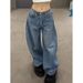 Y2K High-Waisted Loose Fit Denim Jeans – Vintage Blue Wide-Leg Floor-Length Pants (S-XXXL)_ecoleips.com
