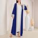 Elegant Muslim Abaya Dress With Lace Trim – Modest Long Sleeve Maxi Dress For Women (Blue) | Flowy Polyester Chiffon Prayer Dress_ecoleips.com