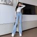 Light Blue Flared Jeans For Women, 2025 Autumn New High-waisted Stretch Slimming Bell-bottom Pants_ecoleips.com