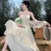 Summer 2025 New Elegant Waist-Cinching Vacation Long French Style High-End Super Fairy Princess Strap Dress For Women_ecoleips.com